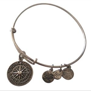 Alex And Ani True Direction Bangle Bracelet Heart Compass Silver Tone Adjustable